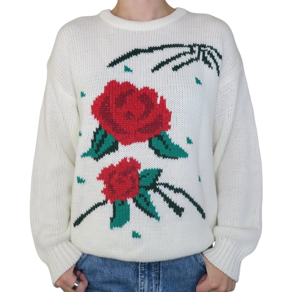 Vintage 80s Bramble Lane Rose Cottagecore Sweater